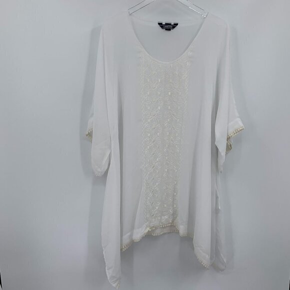 Lands End sheer white swim cover pom pom caftan embroidery floral Small 6 8 - Picture 1 of 6